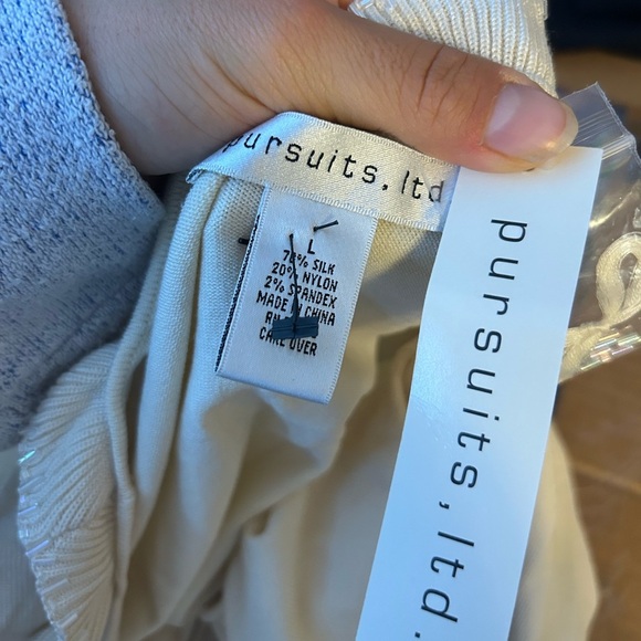 Nwt Pursuits Ltd. cream Silk Ruffle Beaded Sweater - Picture 3 of 7